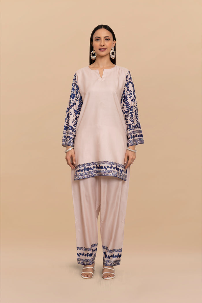 Printkari Poly Muslin Co-ord set in Beige Blue