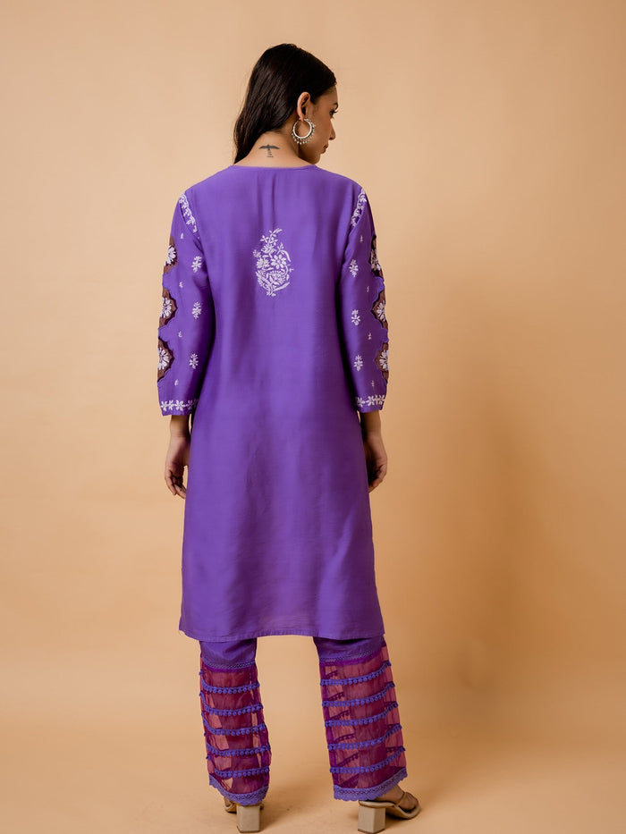 Purple Chikankari Chanderi Silk Kurta by Fizaa