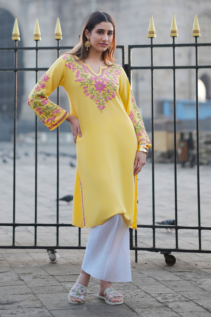 Rayon Chikankari Embroidered Kurta In Rayon - Yellow