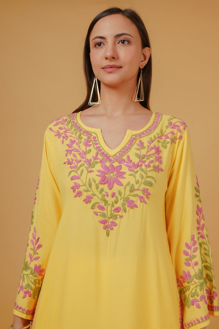 Rayon Chikankari Embroidered Kurta In Rayon - Yellow