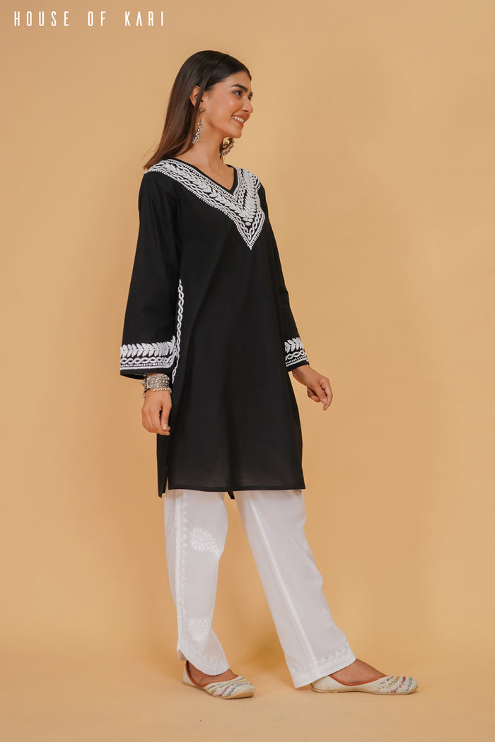 Rayon Chikankari Medium Kurta In Black