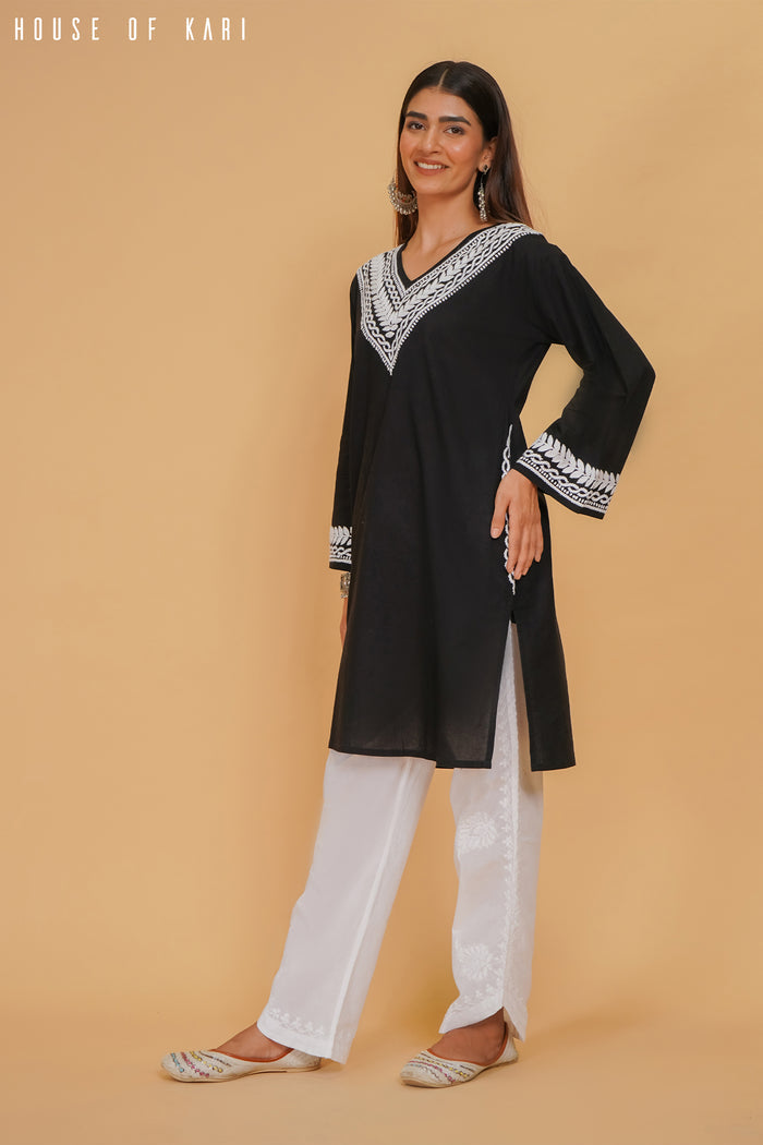 Rayon Chikankari Medium Kurta In Black