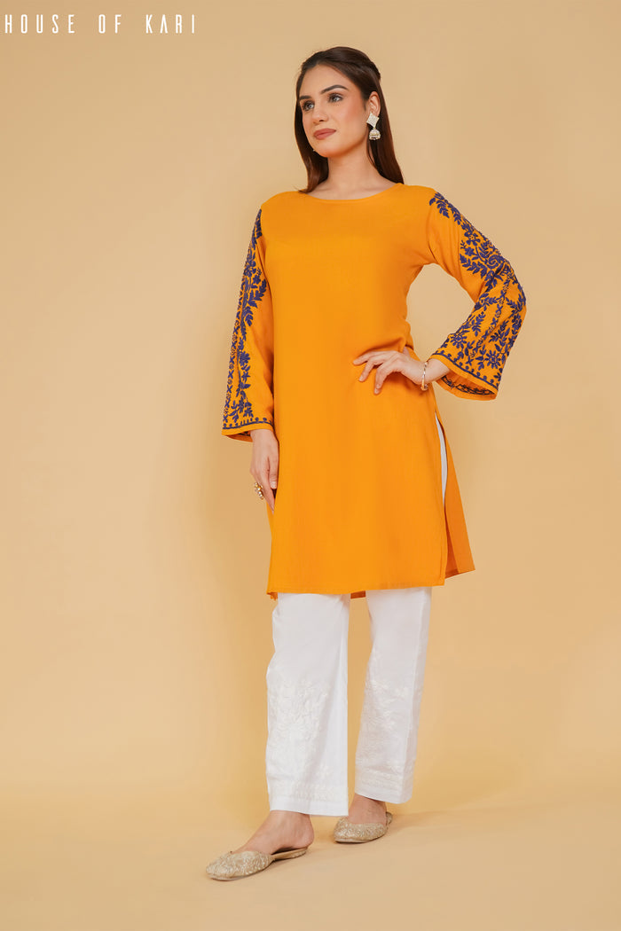 Rayon Chikankari Medium Kurta in Mustard