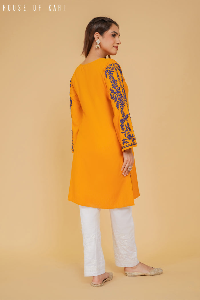 Rayon Chikankari Medium Kurta in Mustard