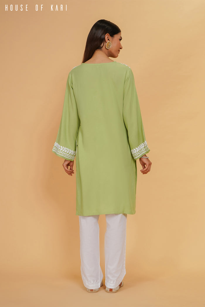 Rayon Chikankari Medium Kurta In Pista Green