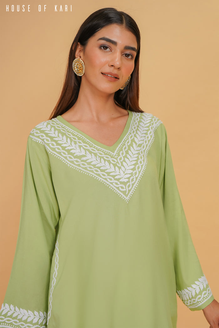 Rayon Chikankari Medium Kurta In Pista Green
