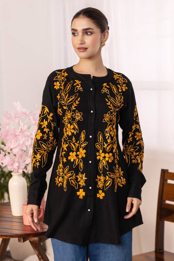 Rayon Chikankari Shirt  - Black