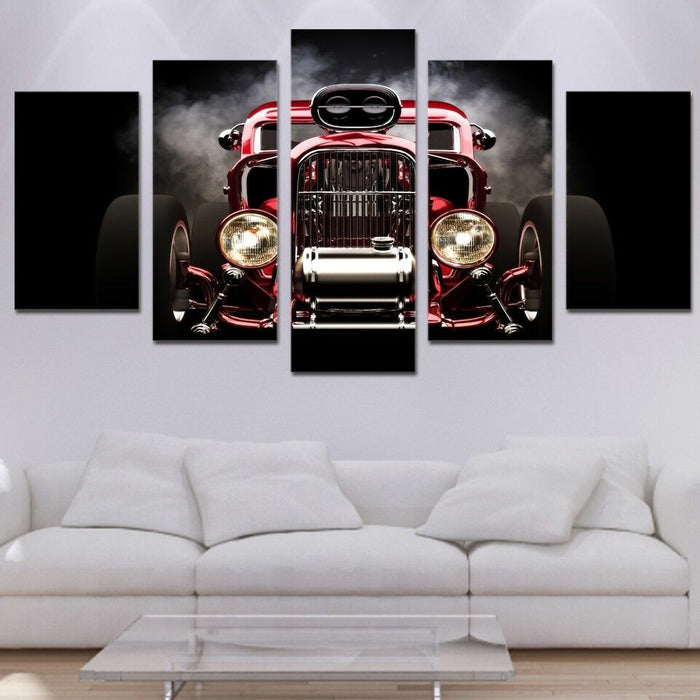 Retro Red Rod Car Wall Art Frame Canvas Printing Decor