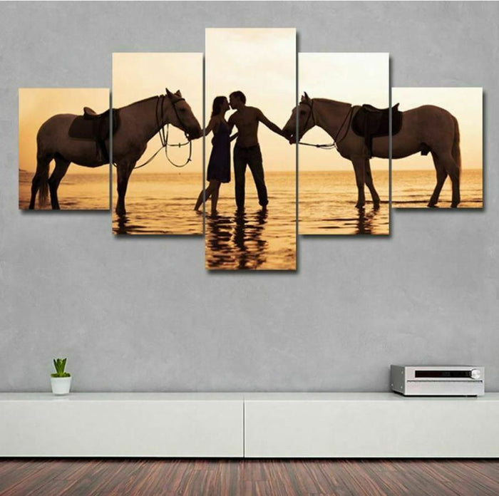 Romantic Couple Kissing and Horse Wall Art Canvas Printing Decor - BlueArtDecor