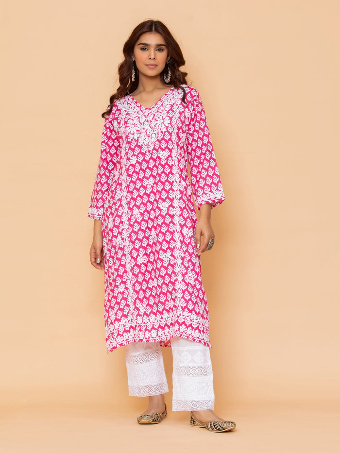 Saba Chikankari Kurta in Muslin - Pink