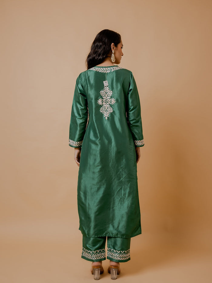 Saba Silk Chikankari Kurta Set for Women - Mehndi Green