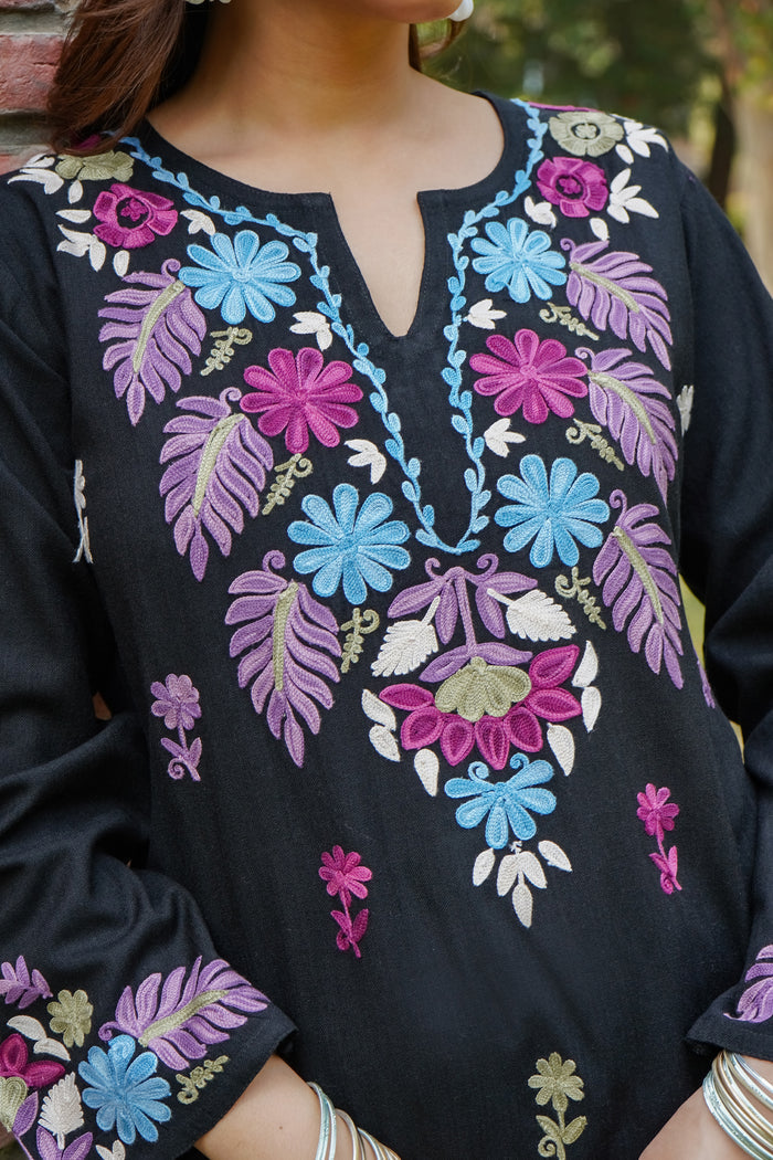 Sakshi in Woollen Kashmiri Black Kurta