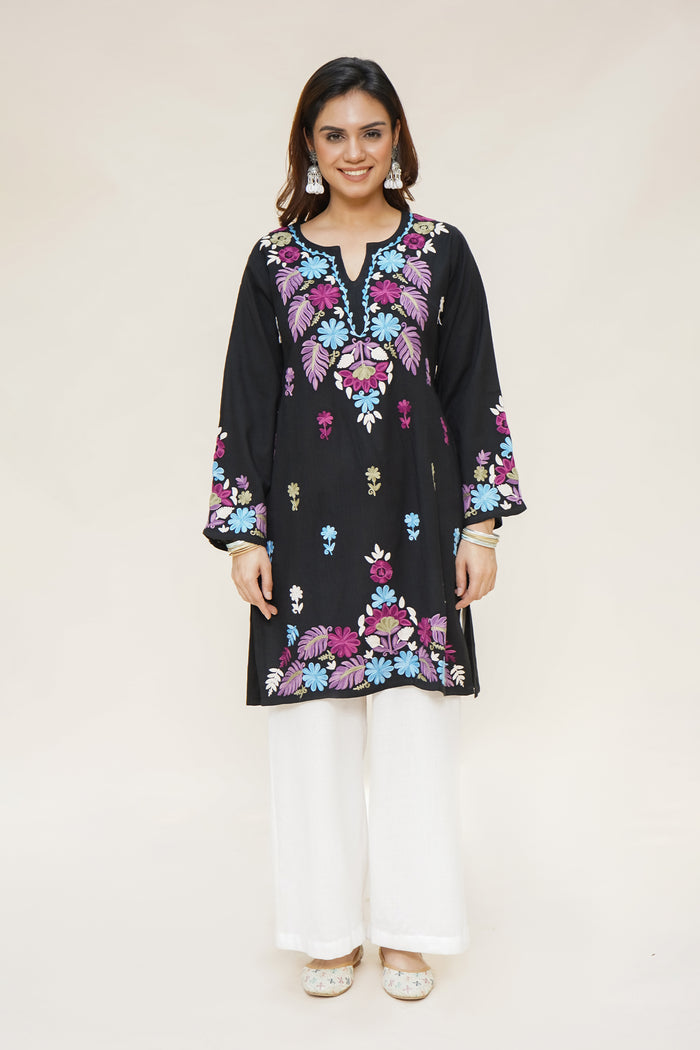 Sakshi in Woollen Kashmiri Black Kurta