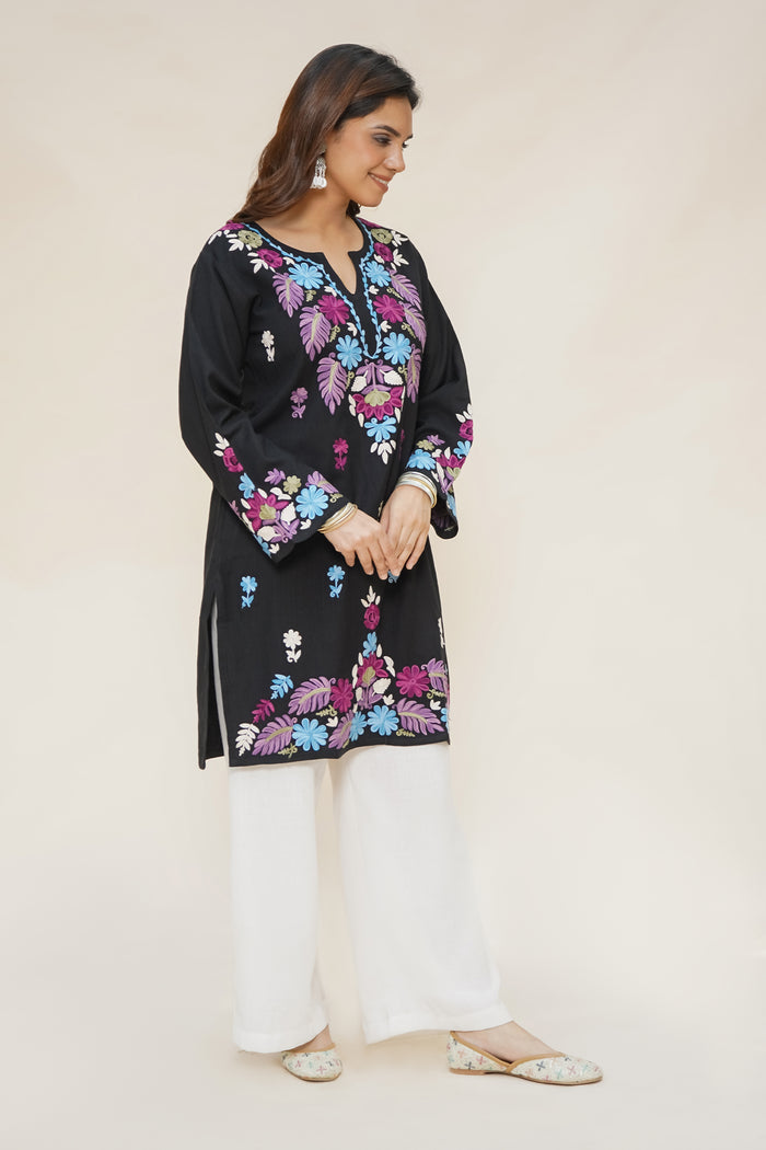 Sakshi in Woollen Kashmiri Black Kurta
