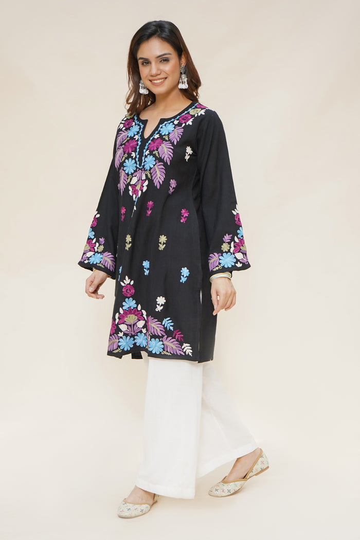 Sakshi in Woollen Kashmiri Black Kurta