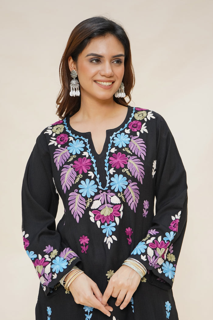 Sakshi in Woollen Kashmiri Black Kurta