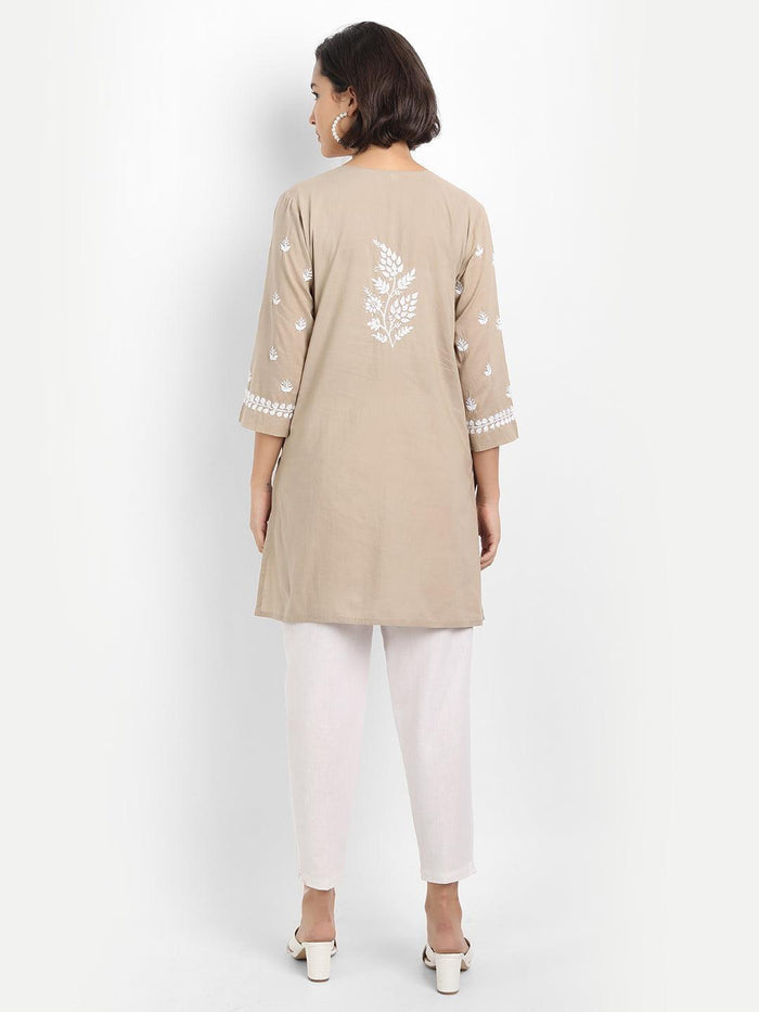 Sakshi & Jinal in Chikankari Hand embroidery tunic-Brown - House Of Kari (Chikankari Clothing)