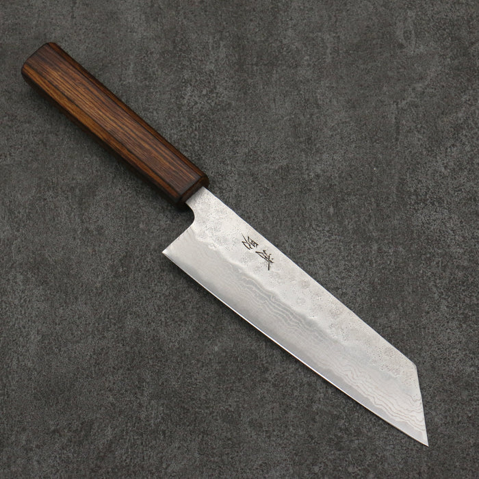 Seisuke Stainless Steel 440C Hammered Damascus Bunka  170mm Oak Handle - Seisuke Knife