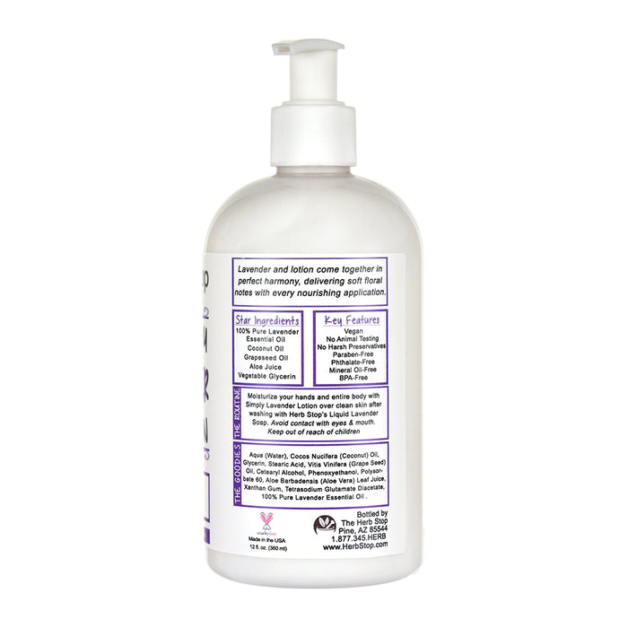 White Simply Lavender lotion bottle with a label on a white background