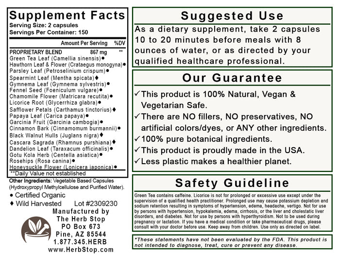 Slim Support Capsules Label - Back