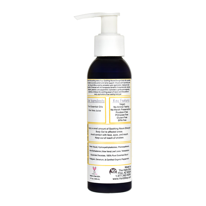 Soothing Neuro Strength Body Gel Bottle with pump dispenser and label on a white background