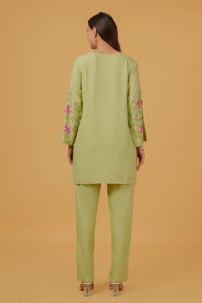 Taniya In Chikankari Embroidered Kurta in Rayon – Pista Green