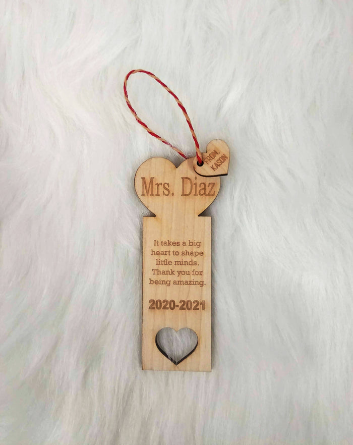 Teacher Appreciation Heart Wood Bookmark