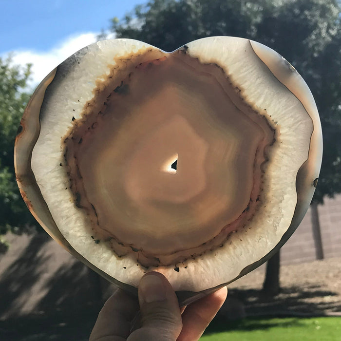 Translucent Blue Agate and Quartz Heart Slice