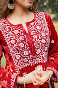 Velvet Chikankari Long Kurta in Maroon