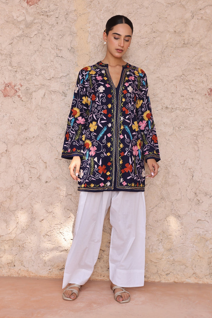 Woolen Kashmiri Aari Jacket – Royal Blue