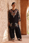 Woolen Kashmiri Aari Kurta Set – Black with Farsi Bottoms