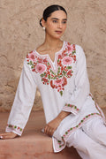 Woolen Kashmiri Aari Short Kurta – White