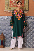 Woolen Phiran in Kashmiri Aari Embroidery - Green